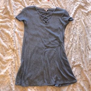 Blue crisscross V neck dress